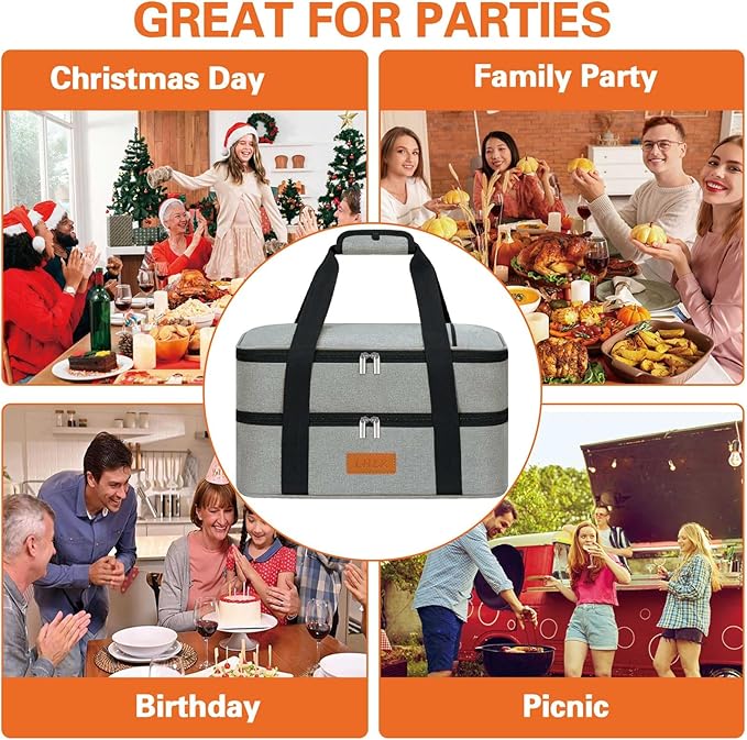 LHZK Double Insulated Casserole Carrier for Hot or Cold Food, Lasagna Holder Tote for Potluck