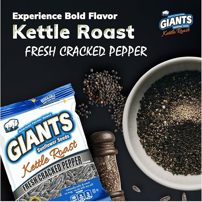 GIANTS Kettle Roast Fresh Cracked Pepper Sunflower Seeds - Sunflower Seeds Bulk, Roasted Sunflower