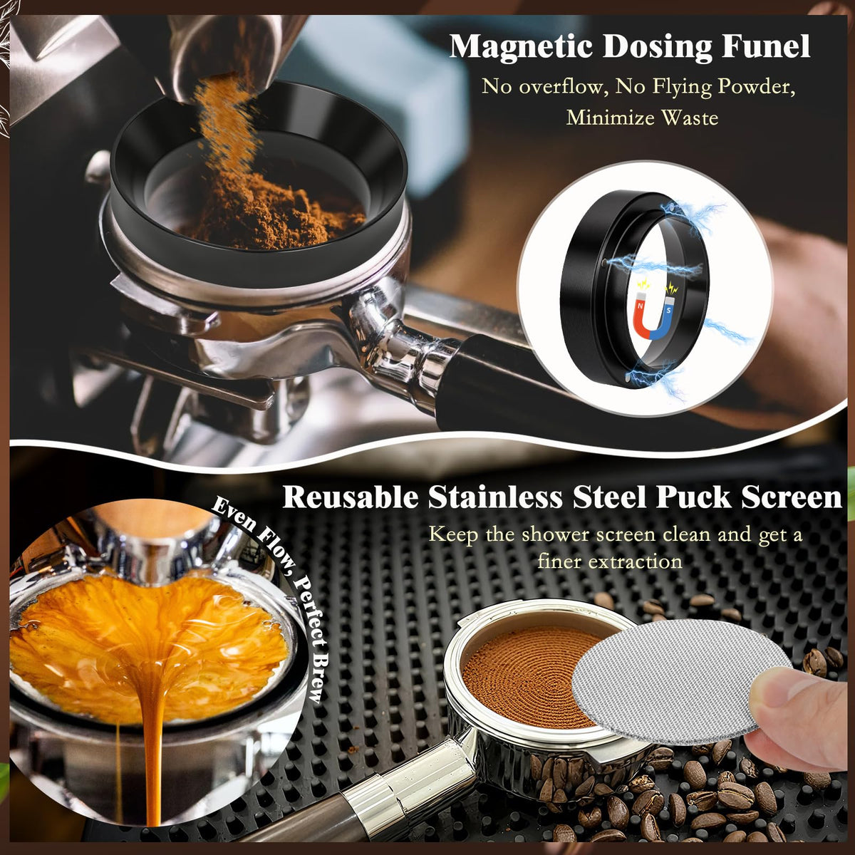 8 PCS Espresso Accessories Kit, 53.3mm Espresso Tamper Kit Coffee Tamper Set with Coffee