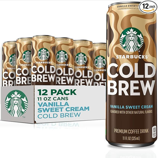 Starbucks Cold Brew Coffee, Vanilla Sweet Cream, 11 fl oz Cans (12 Pack), Premium Coffee Drink