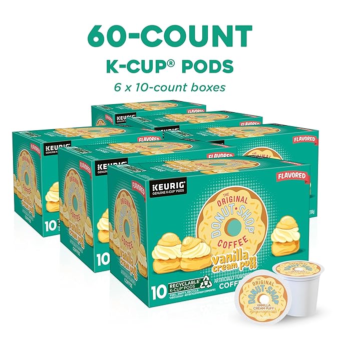 The Original Donut Shop Vanilla Cream Puff Coffee, Keurig Single Serve K-Cup Pods, Medium Roast