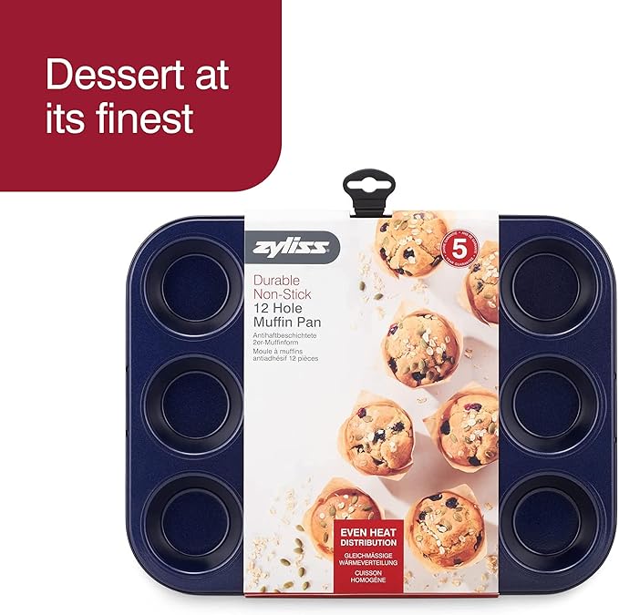 Zyliss E980200 Non-Stick 12 Hole Muffin Tin | Carbon Steel | Dark Blue | Baking Tins/Yorkshire