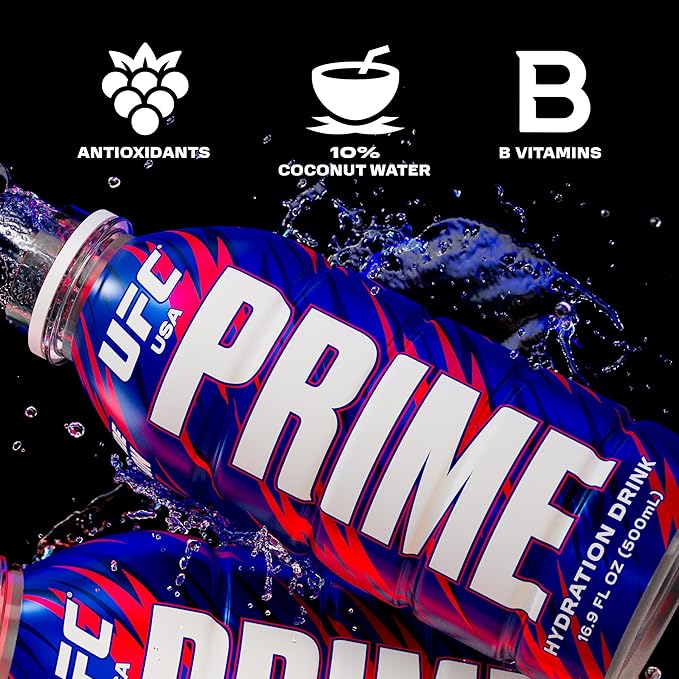 PRIME Hydration UFC, Sports Drinks, Electrolyte Enhanced for Replenishing Fluids, 250mg BCAAs, B