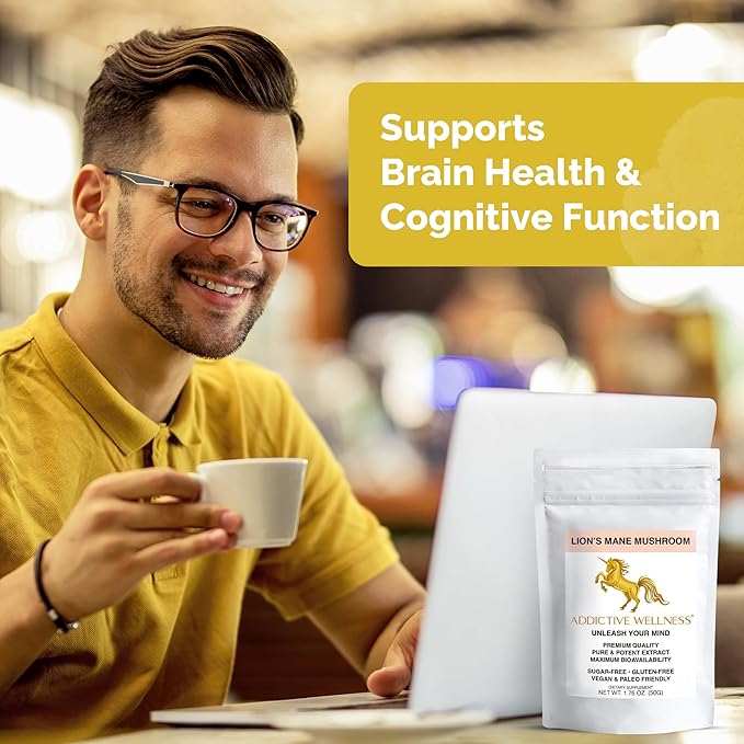 Addictive Wellness Lions Mane Supplement Powder, Premium Quality Lions Mane Mushroom Powder