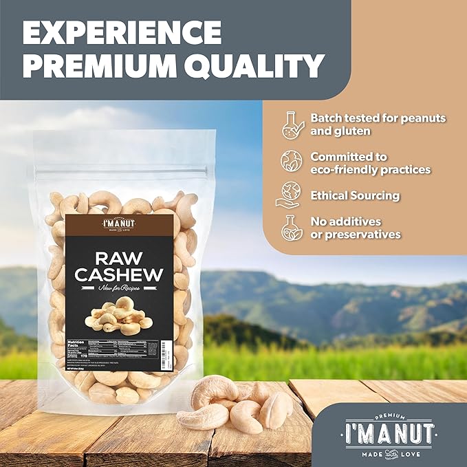 Premium Raw Cashews 32oz (2 lbs.) Non-GMO, No Additives Batch Tested Gluten & Peanut Free