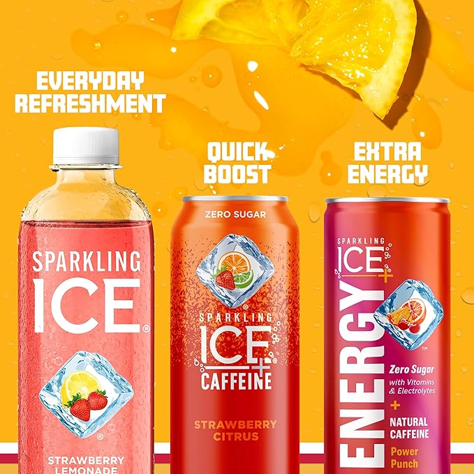 Sparkling Ice, Strawberry Lemonade Sparkling Water, Zero Sugar Flavored Water, with Vitamins and