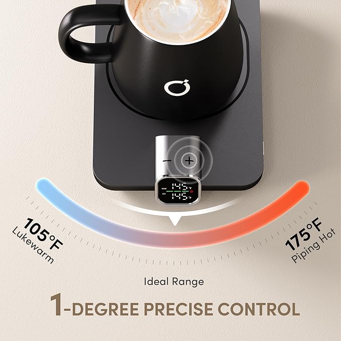 2Pcs Heated Coffee Mug Warmer & Mug Set - Heated Mug Warmer Plate with Auto Shut Off, 1°F Precise