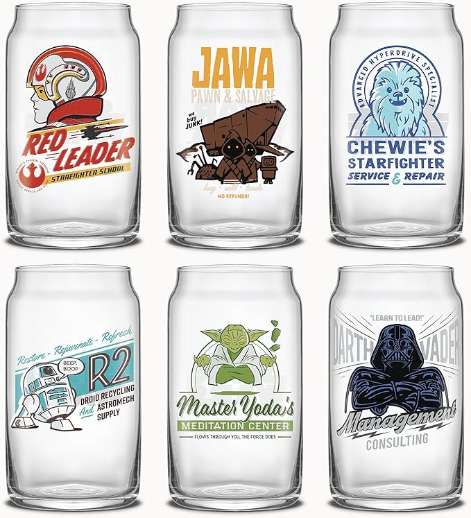JoyJolt Star Wars Retro Vintage Collection 16.9oz Glass Tumblers - Featuring Darth Vader, R2D2