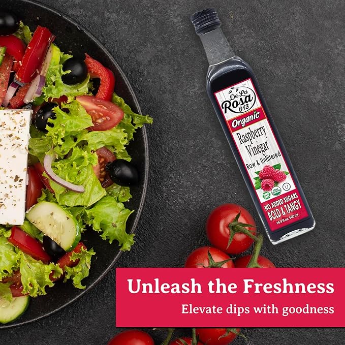 De La Rosa Raspberry Vinegar Organic, Raw & Unfiltered Pure Vinegar, Vegan, Gluten Free & Kosher