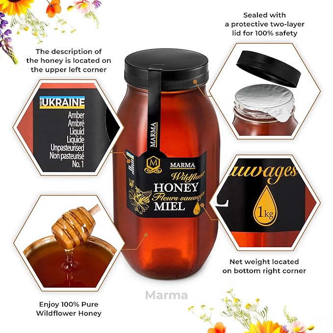 HONIGMA® Marma Wildflower Honey | Authentic Raw Honey from Ukraine | 100% Pure & Unpasteurized |