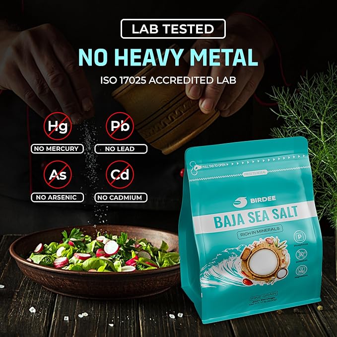 Birdee Baja Fine Ground Mineral Sea Salt, 17.6 oz ??Unrefined, Low Sodium, 90 Trace Minerals, Hand