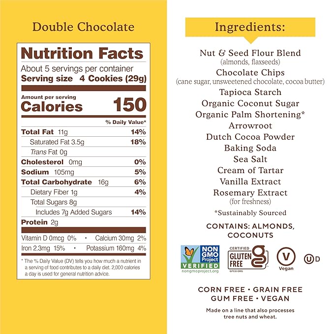Simple Mills Almond Flour Crunchy Cookies, Double Chocolate Chip - Gluten Free, Vegan, Healthy