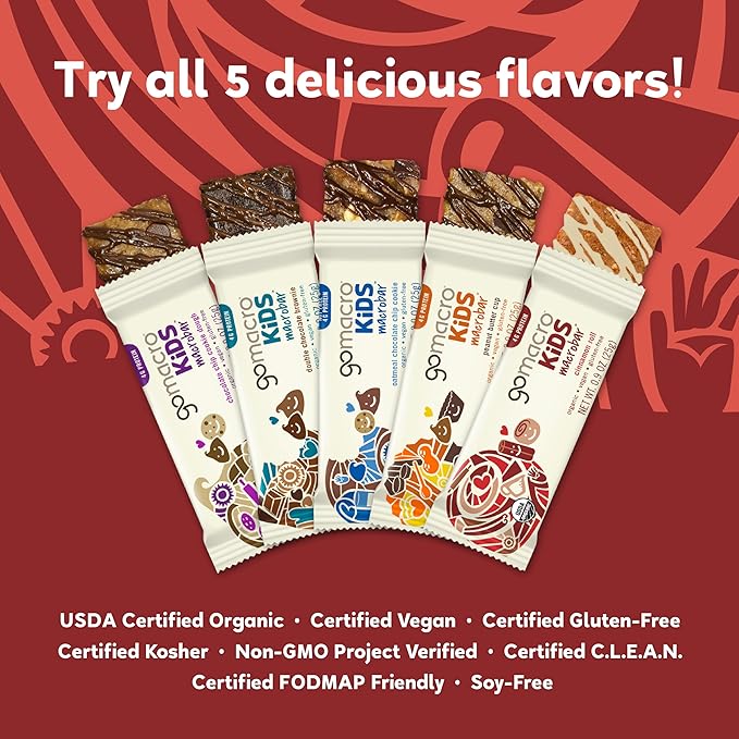 GoMacro Kids MacroBar Organic Vegan Snack Bars - Cinnamon Roll (0.90 Ounce Bars, 7 Count) (Pack of