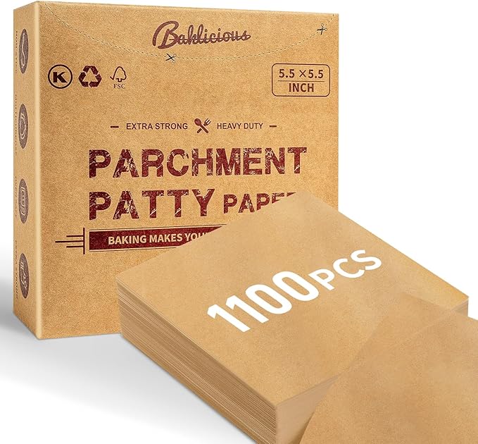 Baklicious 1100Pcs 5.5x5.5" Patty Paper - Elevate Burger Experience! Unbleached, Non-Stick Squares