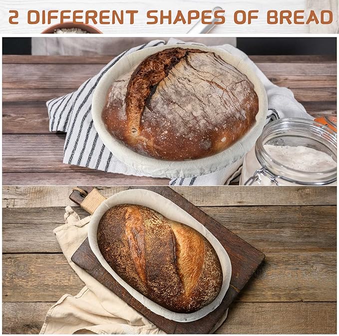 Nuanchu 4 Pcs Proofing Basket 9 Inch Round Bread Proofing Basket 10 Inch Oval Rattan Baking Bowl