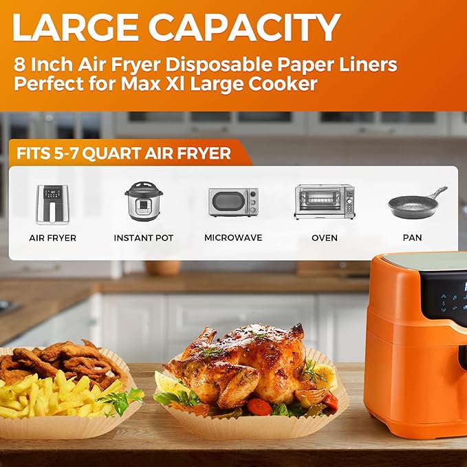 Air Fryer Paper Liners: 100Pcs Parchment Paper, 8" Air Fryer Liner Disposable for Microwave