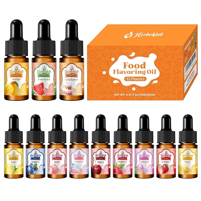 Food Flavoring Oil - Herbeklab Candy Flavoring for Candy Making 12 x 0.35 Fl Oz Extracts and