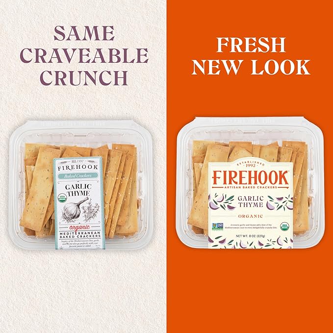 Firehook Garlic Thyme Crackers – Artisan Baked, Craveably Crunchy, Baked with Mediterranean Garlic