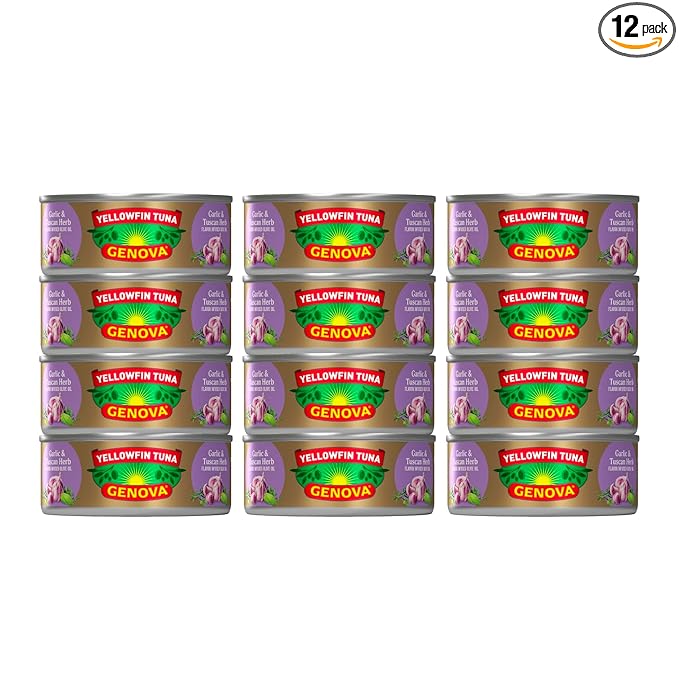 Genova Premium Yellowfin Tuna in Garlic and Tuscan Herb Infused Olive Oil, 5 Ounce Can (Pack of