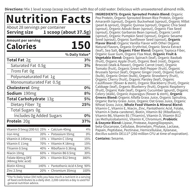 Garden of Life Meal Replacement Shakes, Raw Organic, Vanilla Protein Powder with Plant Based Pea