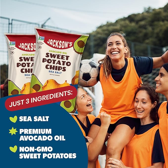 Jackson???Sweet Potato Kettle Chips with Sea Salt made with Premium Avocado Oil (7 Ounce, Pack of