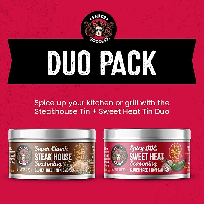 Sauce Goddess - BBQ Sweet Heat & Super Chunk Steakhouse Rub - Spicy-Sweet, Savory, Gluten-Free, No