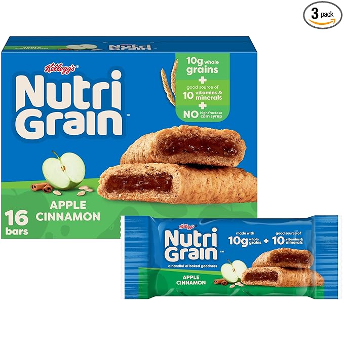 Nutri-Grain Breakfast Bars, Made with 10g Whole Grains, Snack Bars, Apple Cinnamon, 20.8oz Box (16