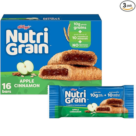 Nutri-Grain Breakfast Bars, Made with 10g Whole Grains, Snack Bars, Apple Cinnamon, 20.8oz Box (16