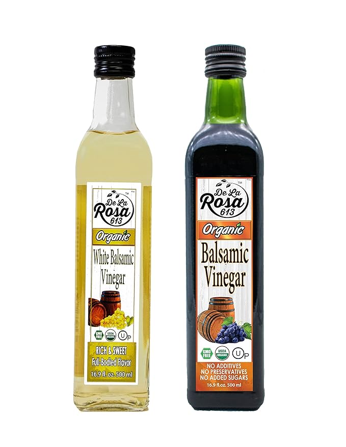 De La Rosa Organic Balsamic & White Balsamic Vinegar, Kosher for Passover, Vegan, Non-GMO & Gluten