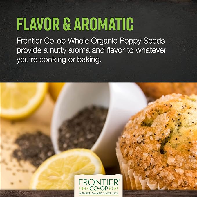 Frontier Co-op Organic Whole Poppy Seed 1lb - Bulk Bag of Poppy Seeds for Baking, Salad Dressing