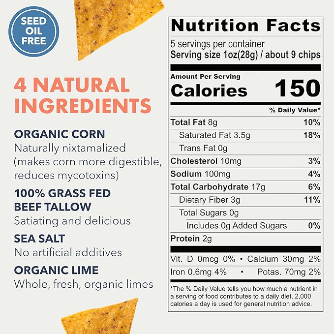 MASA Chips - Lime Flavored Tortilla Chips, Handmade Corn Chips & Crisps - Naturally Grown White