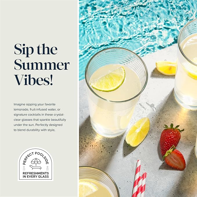 Glaver's Drinking Glasses Set of 10 Highball Glass Cups, Premium Quality 17 Oz. Coolers, Ribbed