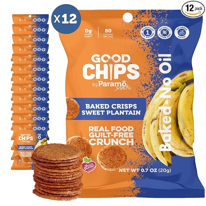 Good Chips Baked Crunchy Sweet Plantain Chips - Crispy, Oil Free, Healthy Maduritos - 0.7 oz - Pack