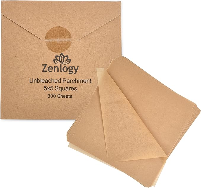 Zenlogy 5x5 Small Parchment Squares (300 sheets) - Unbleached, Non-stick, Pre-cut Parchment Paper