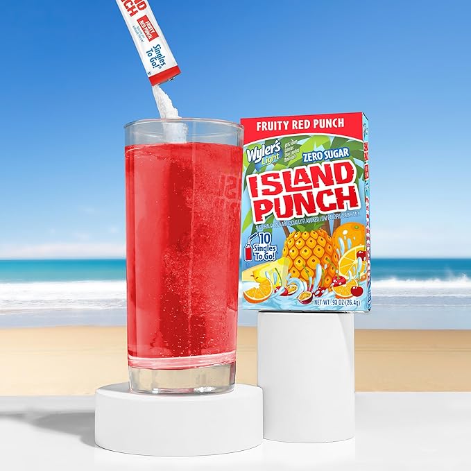 Wyler's Light Island Punch Singles To Go, Water Drink Mix, Fruity Red Punch, 10 Count, Pack Of 12