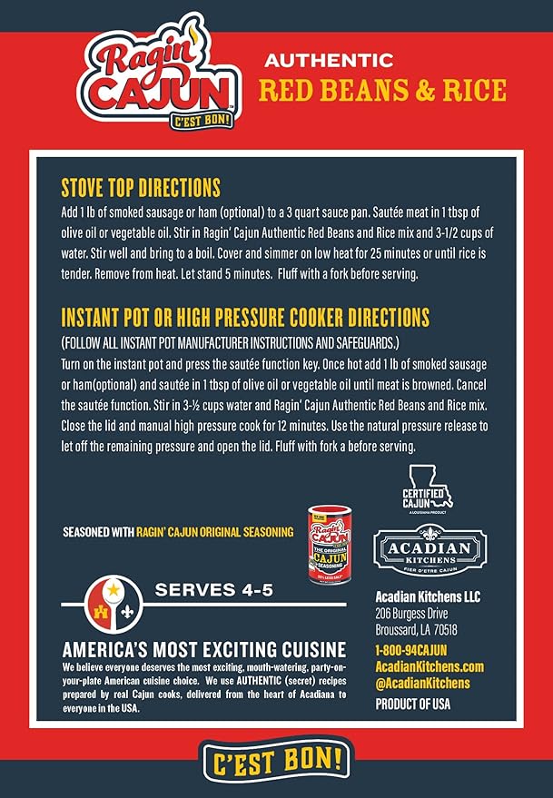Ragin Cajun Red Beans and Rice 8oz (Pack of 1) - Easy, Authentic, and Delicious - No MSG Added