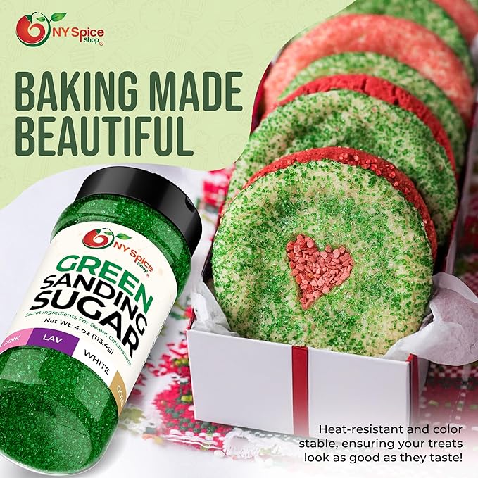 NY Spice Shop Green Sanding Sugar - 4 Ounce Sweet Colorful Edible Sprinkles For Candy Dish - Sugar