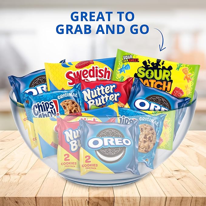 OREO, CHIPS AHOY!, Nutter Butter, SOUR PATCH KIDS & SWEDISH FISH Cookies & Candy Variety Pack, 40