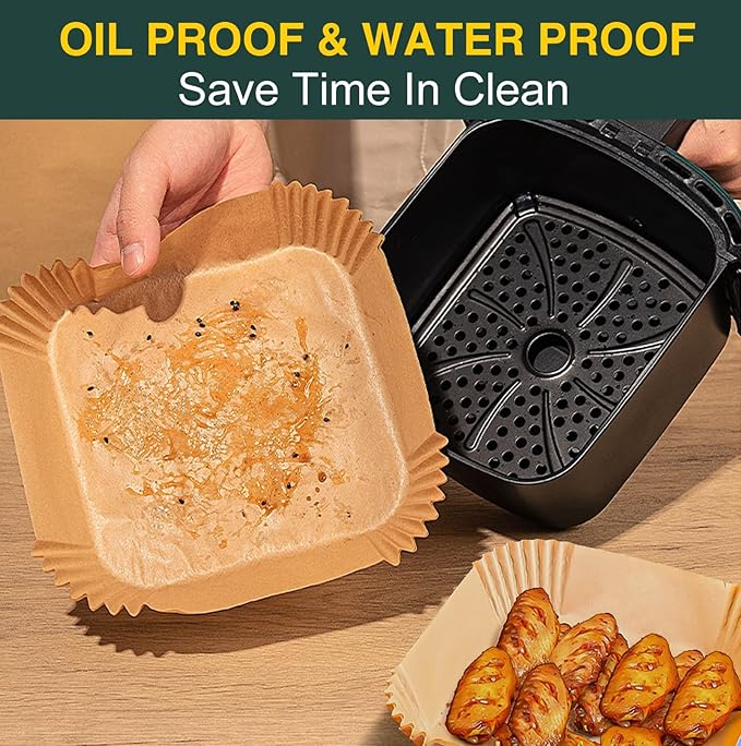 Air Fryer Disposable Paper Liners Square, Non-Stick Parchment, AirFryer Accessories for Baking