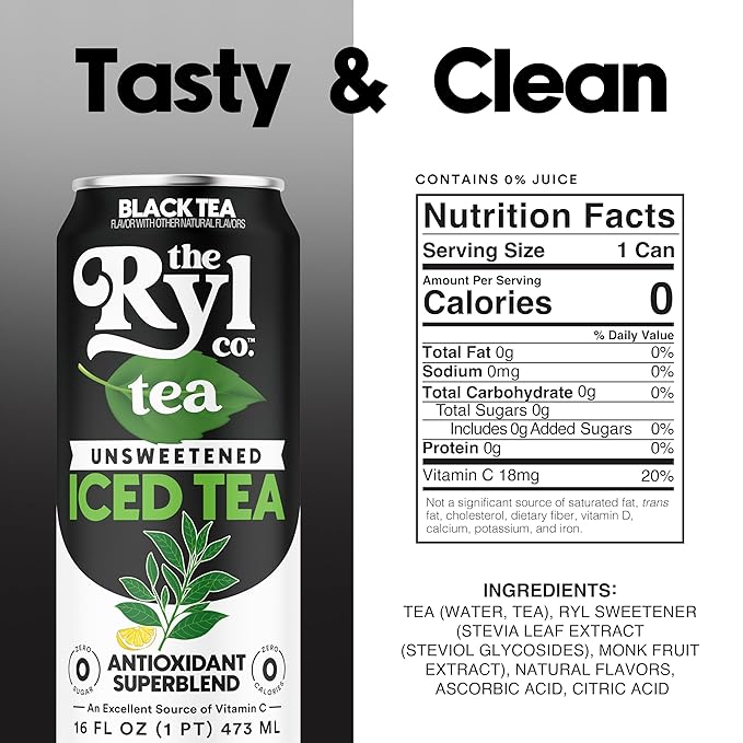 Ryl Unsweetened Black Iced Tea – Antioxidant Superblend, No Artificial Ingredients, Zero Sugar