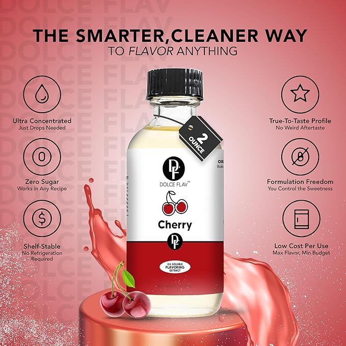 Dolce Flav Cherry Extract ??2 Ounce Oil-Soluble Kosher, Sugar-Free, Concentrated Fruity Flavor for