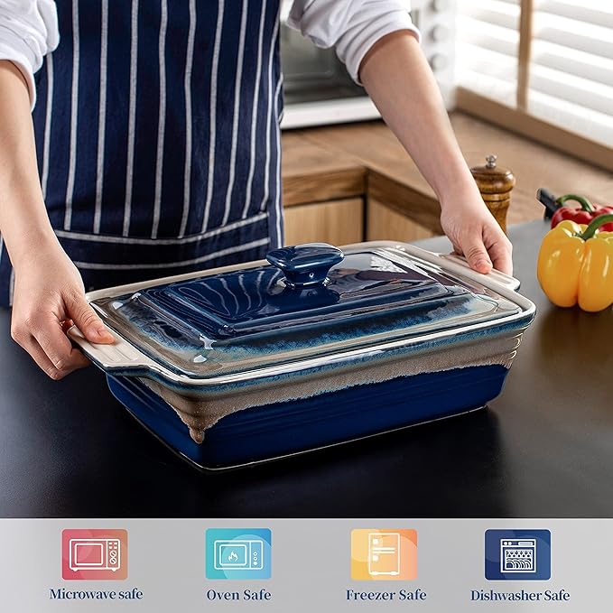 LOVECASA 4.5 Quart Ceramic Casserole Dish with Lid, 9x13 Baking Dish for Oven, Lasagna Pan Deep