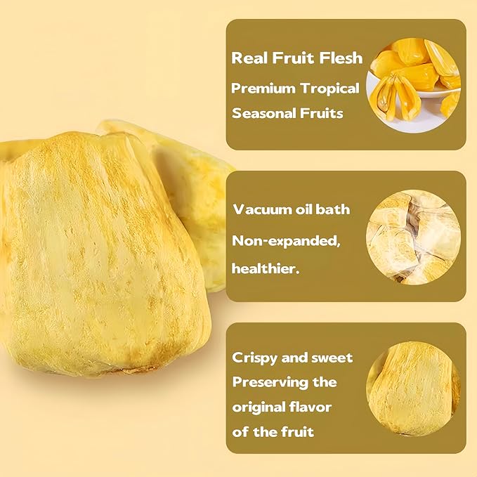Premium Freeze-Dried Jackfruit Chips 8.8oz (250g) - Crunchy Tropical Snack, No Sugar Added | Rich