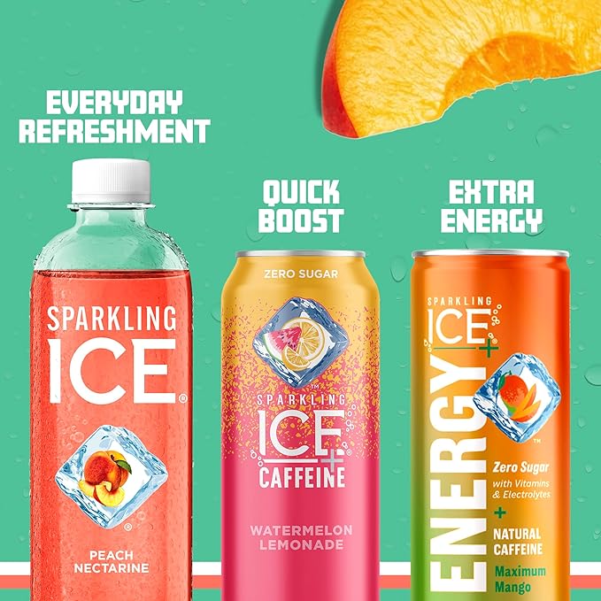 Sparkling Ice, Peach Nectarine Sparkling Water, Zero Sugar Flavored Water, with Vitamins and