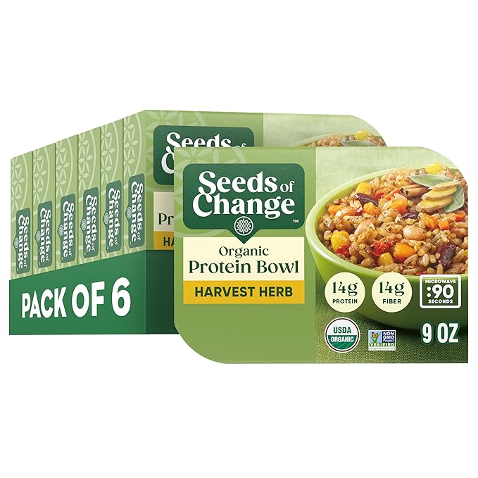 SEEDS OF CHANGE Organic Protein Bowl Harvest Herb, Prepared Entr챕e, Microwave in 90 Seconds, 9 oz