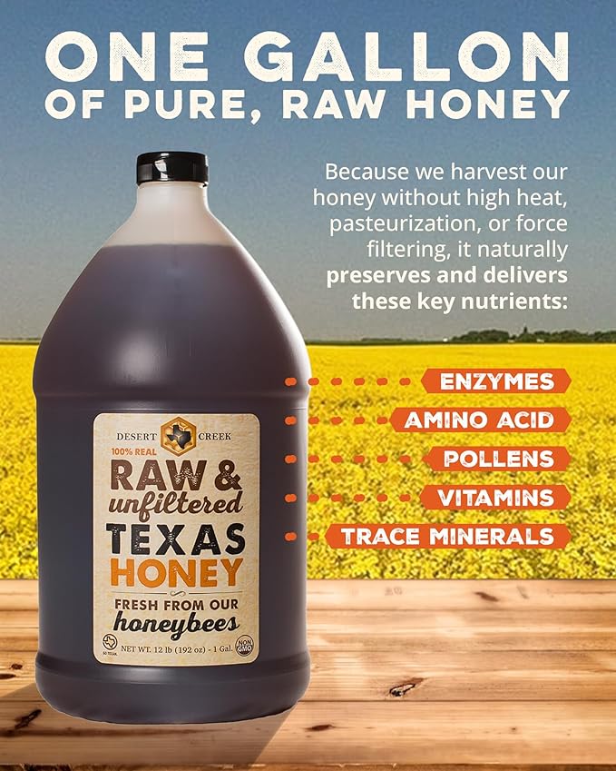 Desert Creek Honey - 100% Unfiltered, Pure, Raw Honey from Texas - Natural Sugar Substitute - One