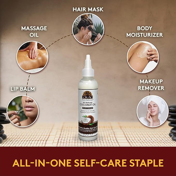 Okay 100% Pure Coconut Oil for Hair & Skin - Coconut Oil for Women & Men, Perfect for Hair & Body