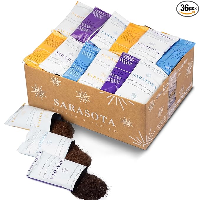 Sarasota Coffee Ground Packets | Gift Set Assorted Variety Sampler Packs | Medium, Colombian, &