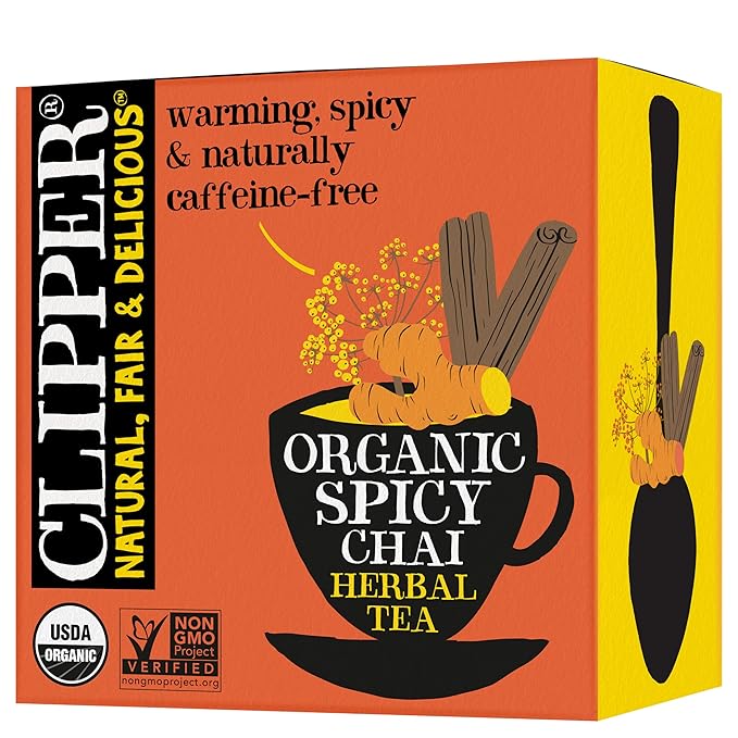 Clipper Tea Spicy Chai Herbal Tea ??Caffeine Free, USDA Organic, Great Hot or Iced ??Warming