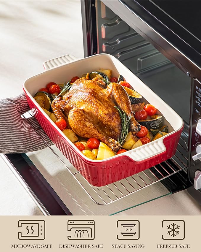 MALACASA 4.4 QT Baking Dish, 9x13 Large Casserole Dish for Oven, Ceramic Baking Pan, Rectangular